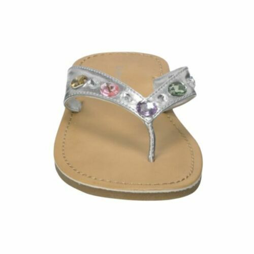 Expressions Girl's Colored Jeweled Thong Silver Sandals Size 2