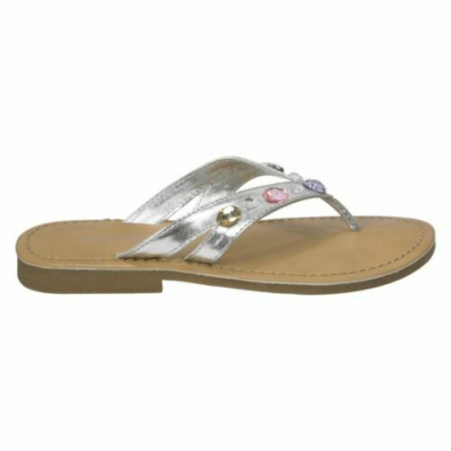 Expressions Girl's Colored Jeweled Thong Silver Sandals Size 2