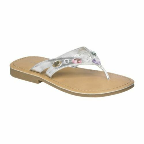 Expressions Girl's Colored Jeweled Thong Silver Sandals Size 2