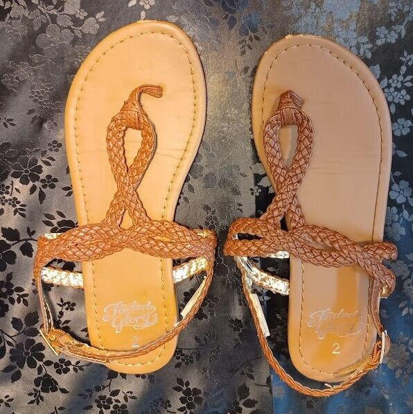 Faded Glory - Brown Leather Flip Flops Sandals - Size 2