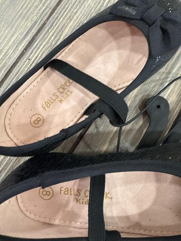 Falls Creek Kids Girls Black Glitter Ballet Flats W/ Bow Size 8