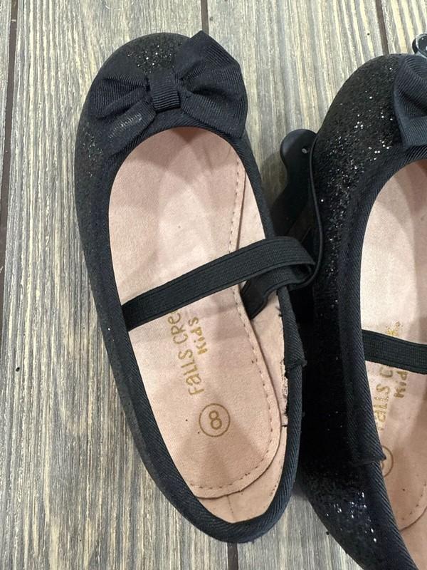 Falls Creek Kids Girls Black Glitter Ballet Flats W/ Bow Size 8
