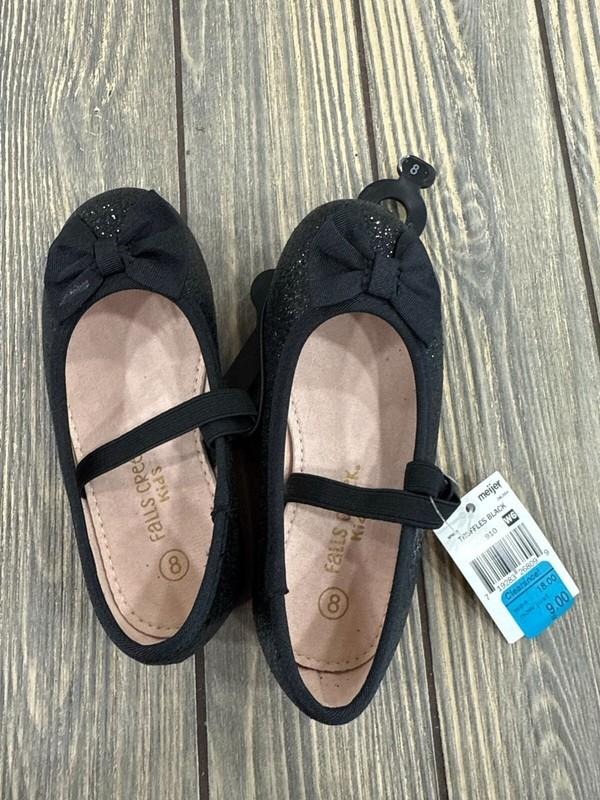 Falls Creek Kids Girls Black Glitter Ballet Flats W/ Bow Size 8