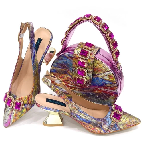 Fashion Shoes And Bag High Heels 7 CM Italian Women Luxury Shoes Rhinestones Set