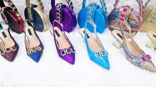 Fashion Shoes And Bag High Heels 7 CM Italian Women Luxury Shoes Rhinestones Set