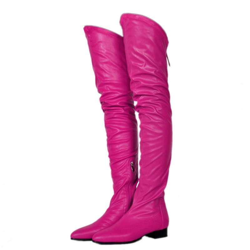 Fashion Women Boots Thigh High Boots Low Chunky Heels Faux Leather Ladies Shoes