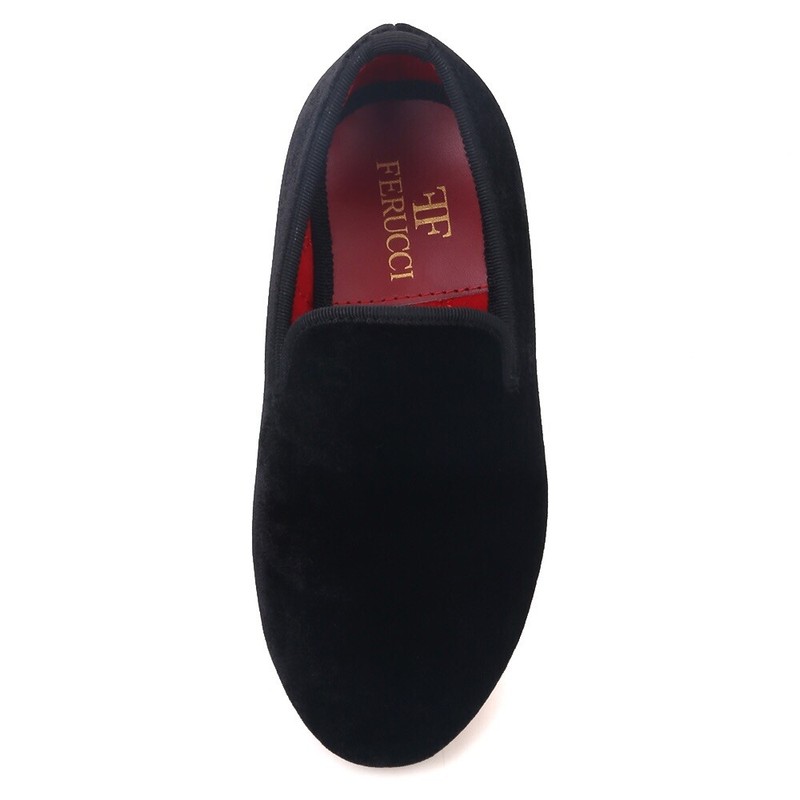 FERUCCI Kids Black Plain Velvet Loafer Wedding Gala Partys Tie Event Special