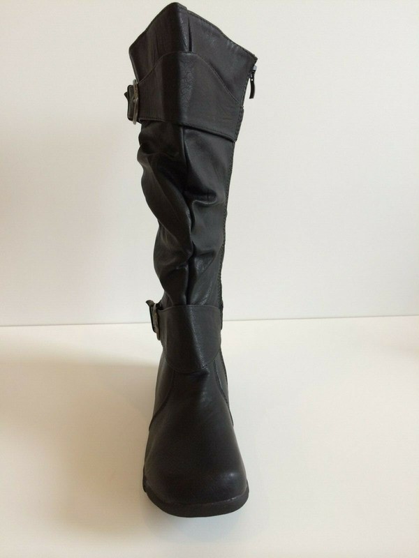 Final Fashion High Quality Knee High Black Women's Flat Faux Leather Boots