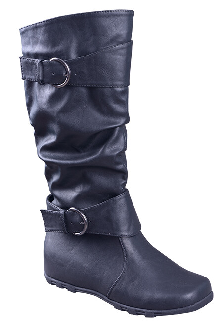 Final Fashion High Quality Knee High Black Women's Flat Faux Leather boots