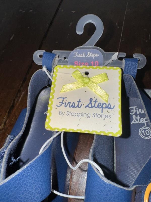 First Step By Stepping Stones Sandals Boys Sz 10 Double Strap Shoes Navy NEW