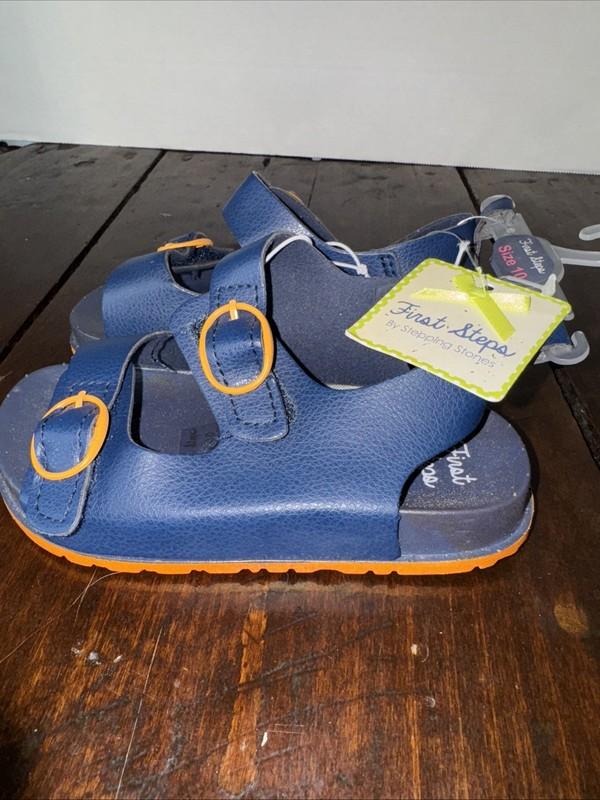 First Step By Stepping Stones Sandals Boys Sz 10 Double Strap Shoes Navy NEW