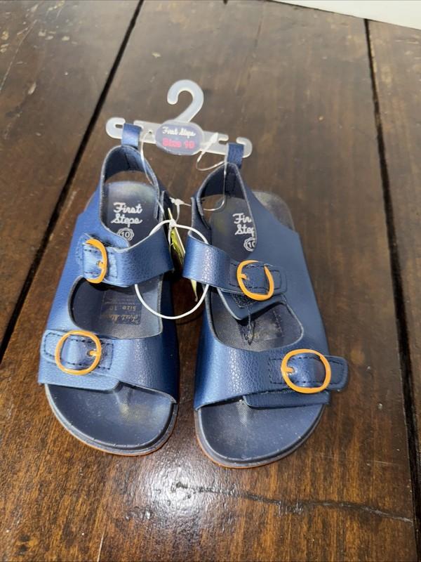 First Step by Stepping stones sandals Boys Sz 10 double Strap shoes Navy NEW