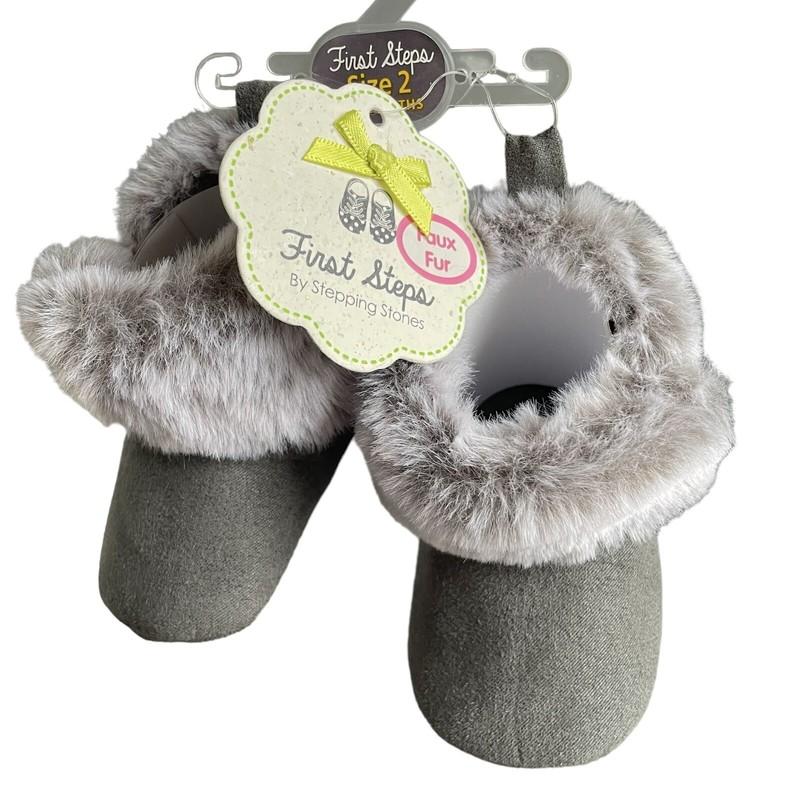 First Steps Faux Fur Infant Booties Baby Shoes Size 3-6 Months Gray New W/Tag