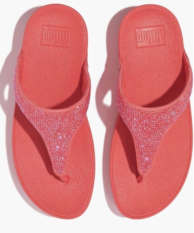FITFLOP LULU CRYSTAL EMBELLISHED TOE POST THONG SANDALS ROSY CORAL SIZE 7