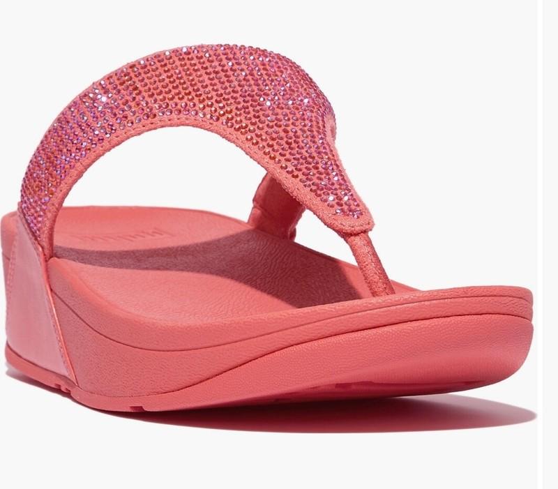 FITFLOP LULU CRYSTAL EMBELLISHED TOE POST THONG SANDALS ROSY CORAL SIZE 7