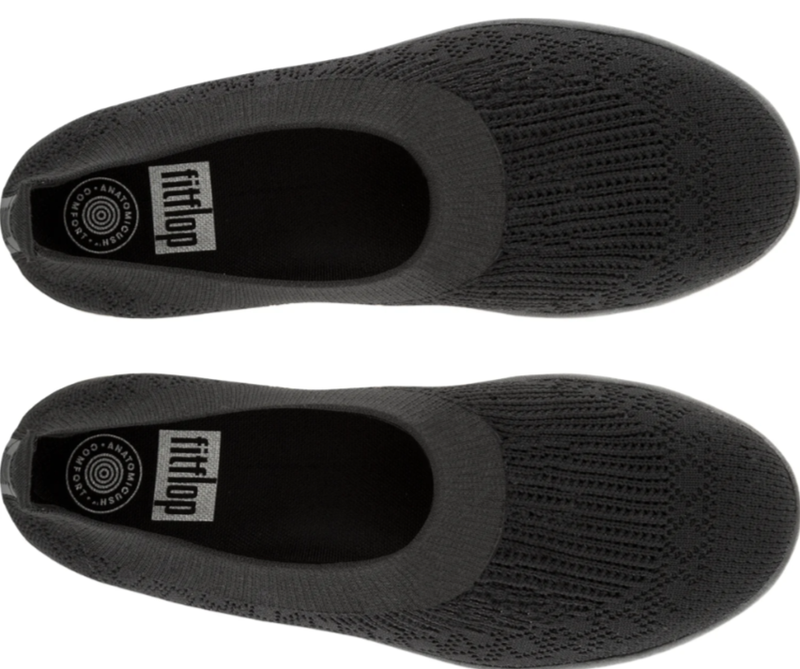 FitFlop Womens Uberknit All BLACK Slip On Ballerina Flats Shoes NEW Choose Size