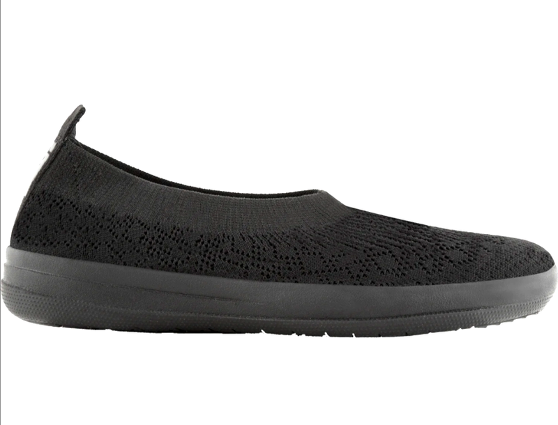 FitFlop Womens Uberknit All BLACK Slip On Ballerina Flats Shoes NEW Choose Size
