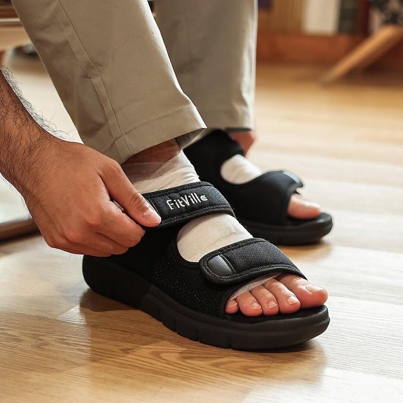 FitVille Men's Diabetic Sandals Wide Width Arch Support Adjustable Swollen Feet