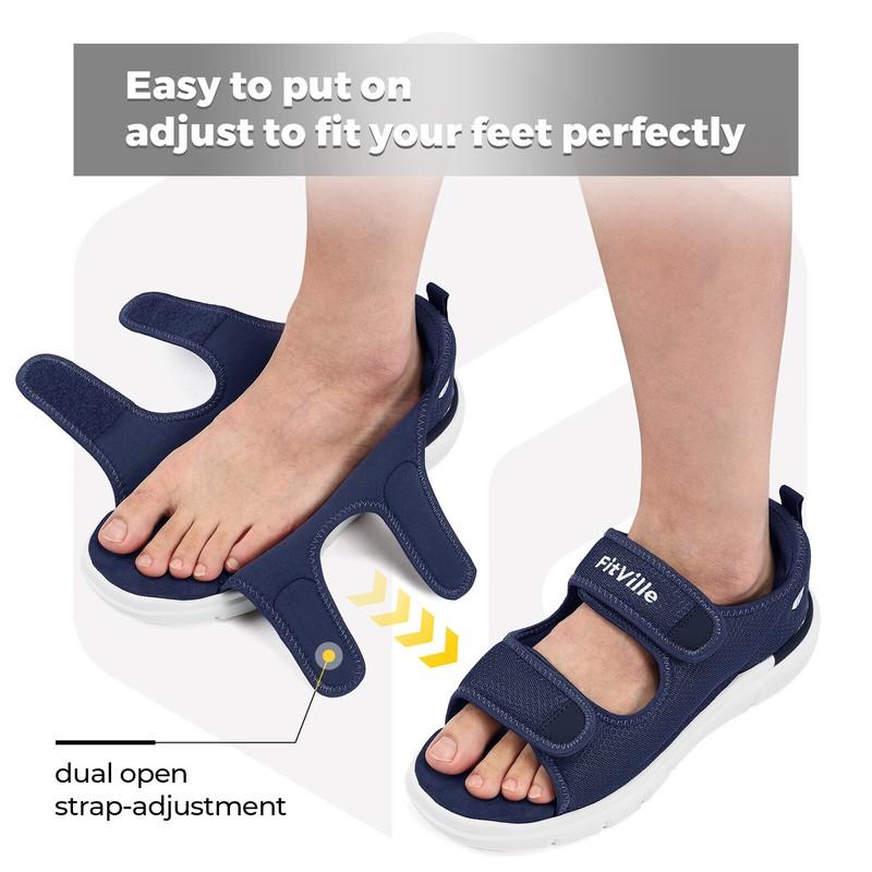 FitVille Men's Diabetic Sandals Wide Width Arch Support Adjustable Swollen Feet