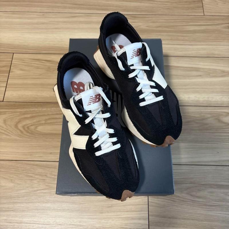[FLASH SHIP]-New. Balance 327 Women BLACK With NB 103 WHITE And Mineral Red-AUTH