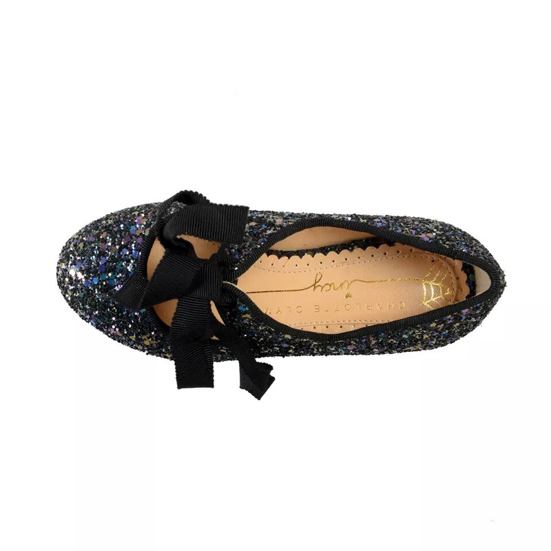 Flats Shoes Charlotte Olympia Girls INCY OLIVIA Midnight Glitter Leather Ballet