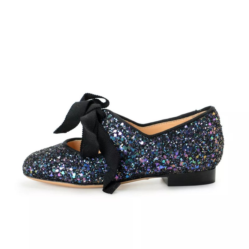 Flats Shoes Charlotte Olympia Girls INCY OLIVIA Midnight Glitter Leather Ballet