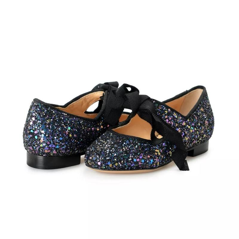 Flats Shoes Charlotte Olympia Girls INCY OLIVIA Midnight Glitter Leather Ballet