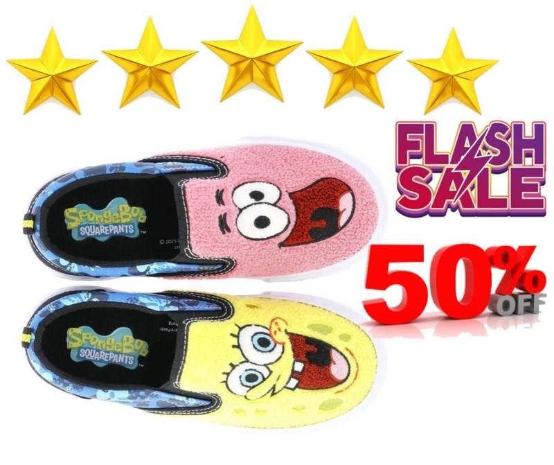 Fleece Big Kids 2 SpongeBob Square Pants & Patrick ground up slip on shoes NEW