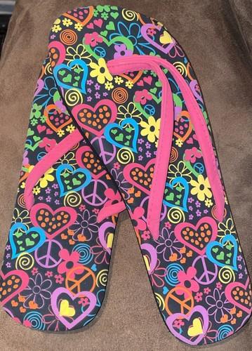 FLIP FLOPS SZ 4-5 HEARTS & FLOWERS W/SOLES SUPER CTE