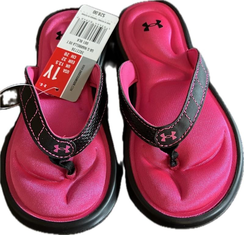 Flip Flops Youth Girls Pink/Black Under Armour Marbella Size: 1 Youth NEW
