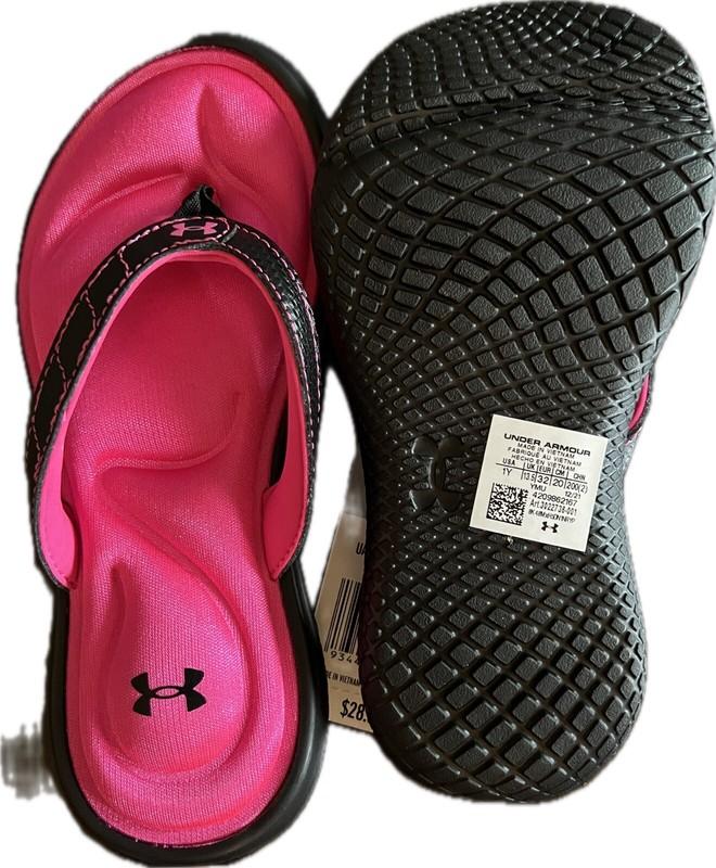 Flip Flops Youth Girls Pink/Black Under Armour Marbella Size: 1 Youth NEW