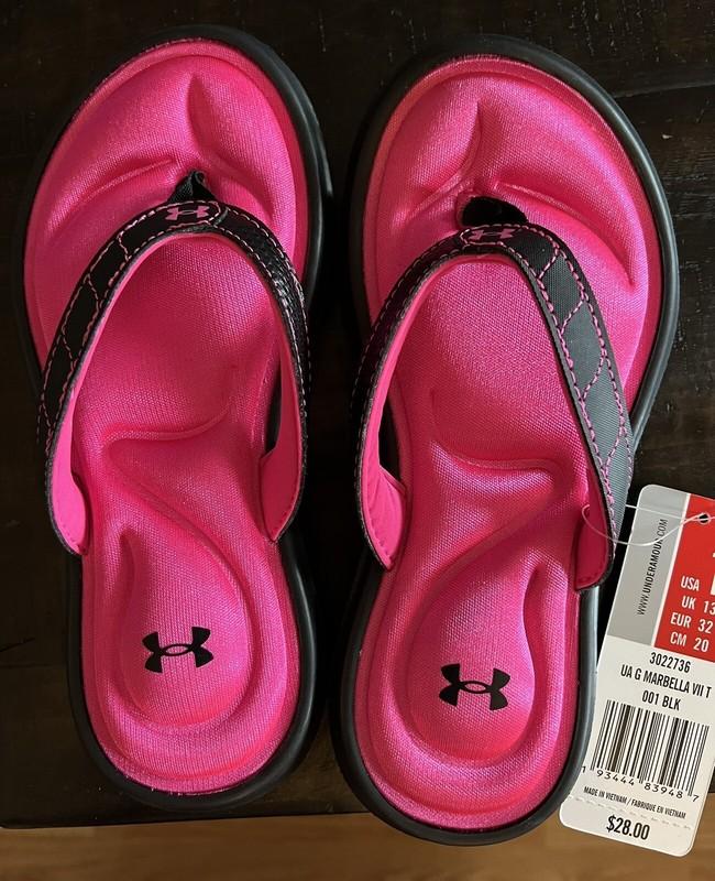Flip Flops Youth Girls Pink/Black Under Armour Marbella Size: 1 Youth NEW