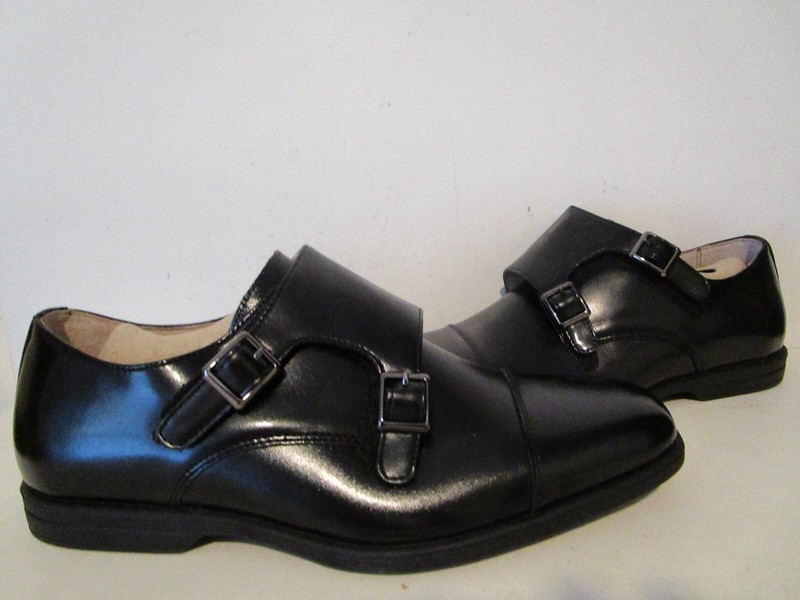 Florsheim Boys Reveal Double Monk Strap Leather Dress Shoes Black Size 3.5
