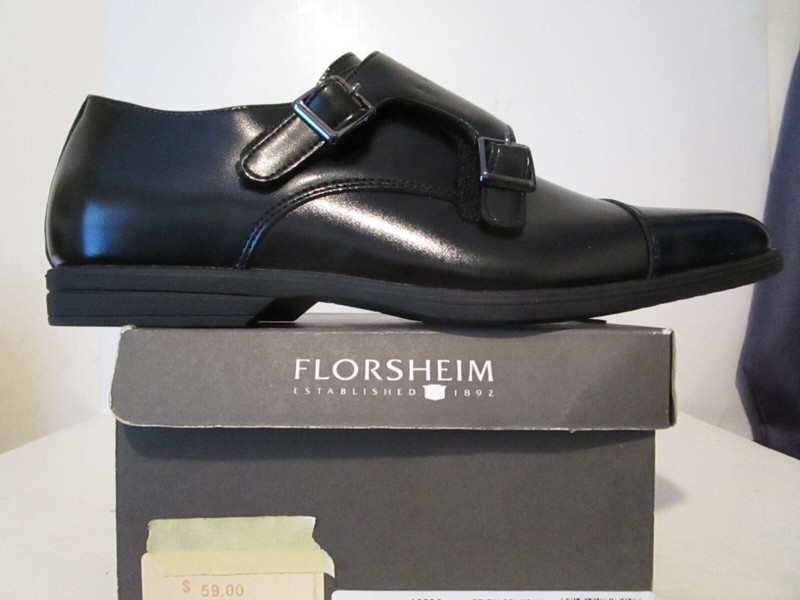 Florsheim Boys Reveal Double Monk Strap Leather Dress Shoes Black Size 3.5