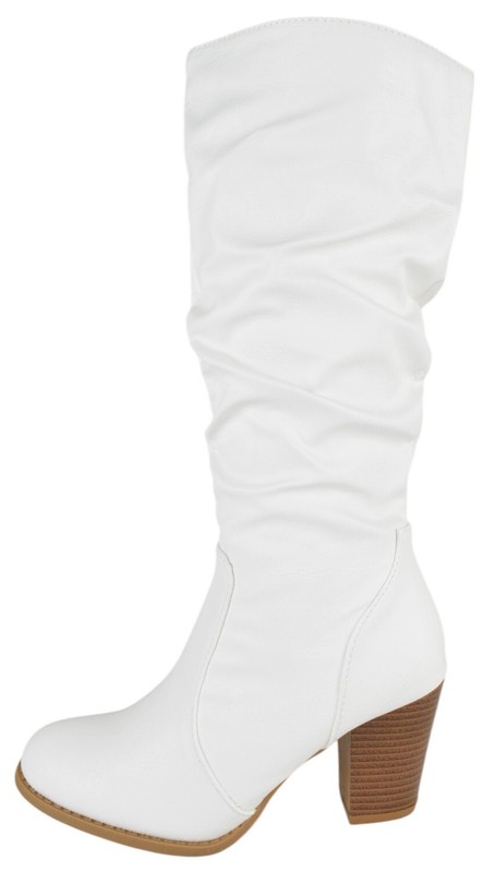 Forever Women High Stacked Heels Slouchy Mid-Calf Boots Zipper SAFETY-53 White