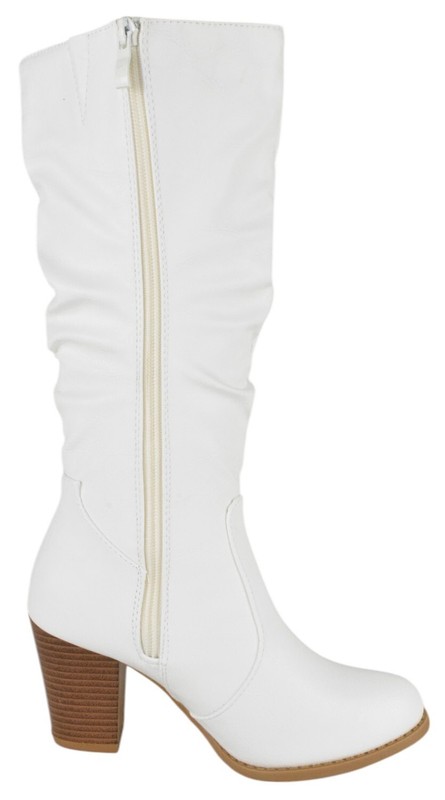 Forever Women High Stacked Heels Slouchy Mid-Calf Boots Zipper SAFETY-53 White