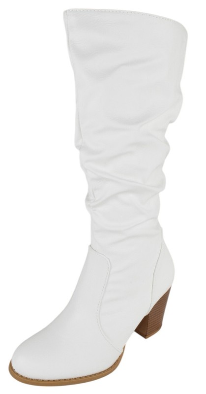 Forever Women High Stacked Heels Slouchy Mid-Calf Boots Zipper SAFETY-53 White
