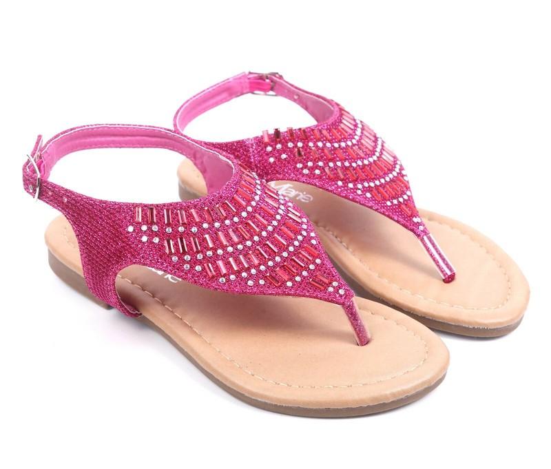 Fuchsia Color Rhinestones Casual Slingback Youth Girls Kids Sandals Size 9