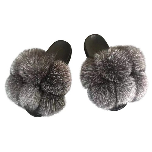 Fur Slippers For Women Fluffy Real Fox Fur Slides Furry Raccoon Fur Sandals