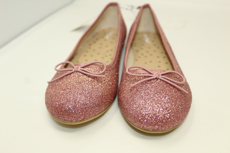 Genice Girls Size 3 Pink Ballerina Ballet Flat Sparkly Glittery Shimmer Bow