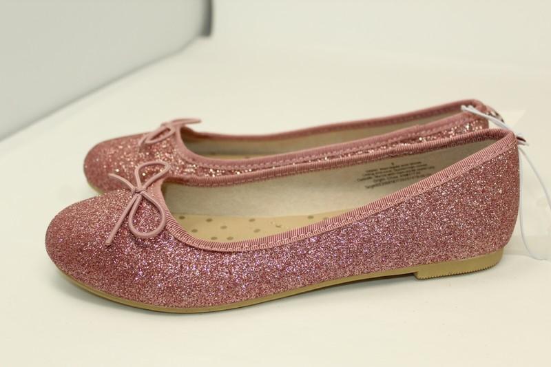 Genice Girls Size 3 Pink Ballerina Ballet Flat Sparkly Glittery Shimmer Bow