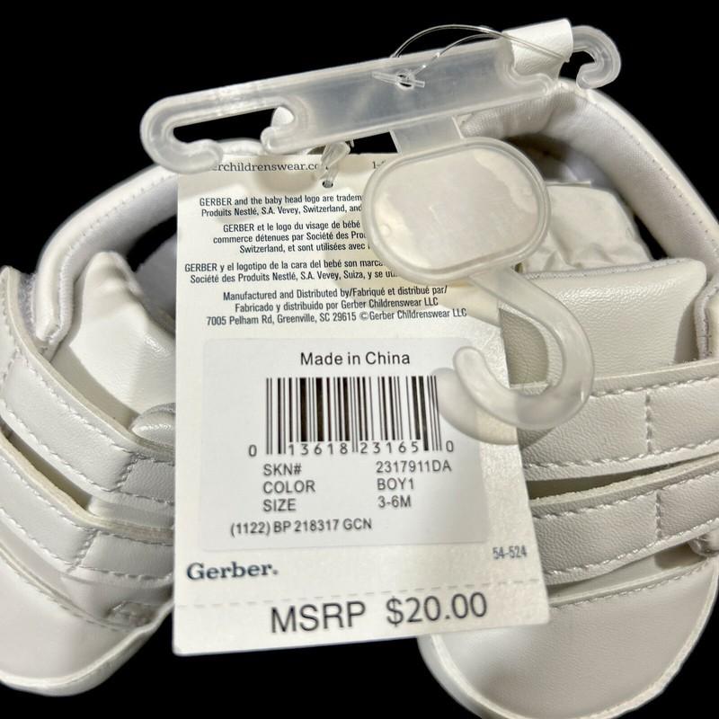 Gerber Baby Shoes Sneakers White Hook & Loop Size 2 Unisex Easy On/Off NEW