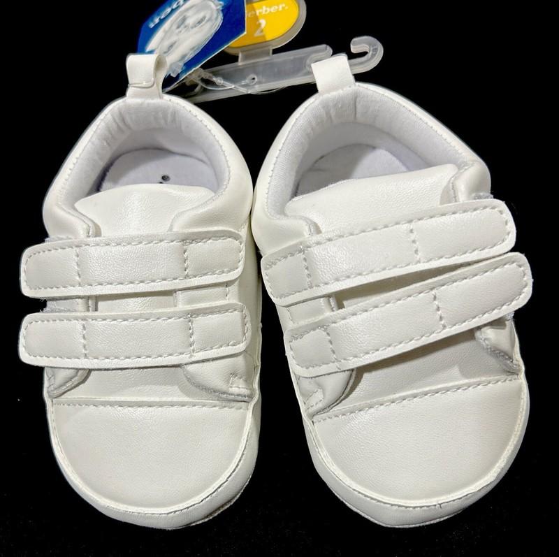 Gerber Baby Shoes Sneakers White Hook & Loop Size 2 Unisex Easy On/Off NEW