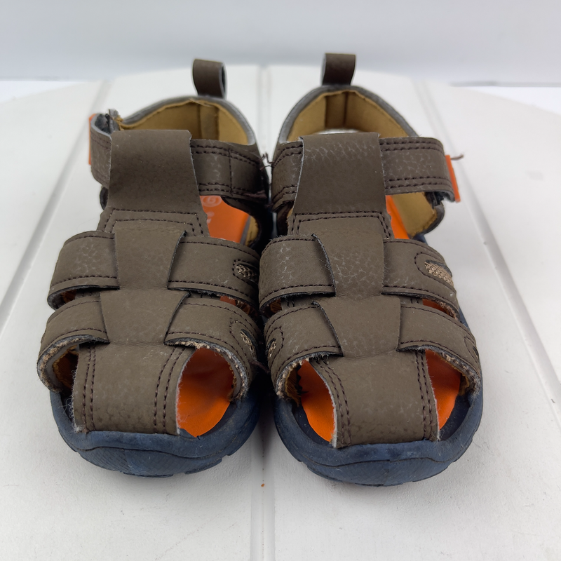 Gerber Brown Leather Toddler Sandals Size 6 Closed Toe Buckle Strap Rubber