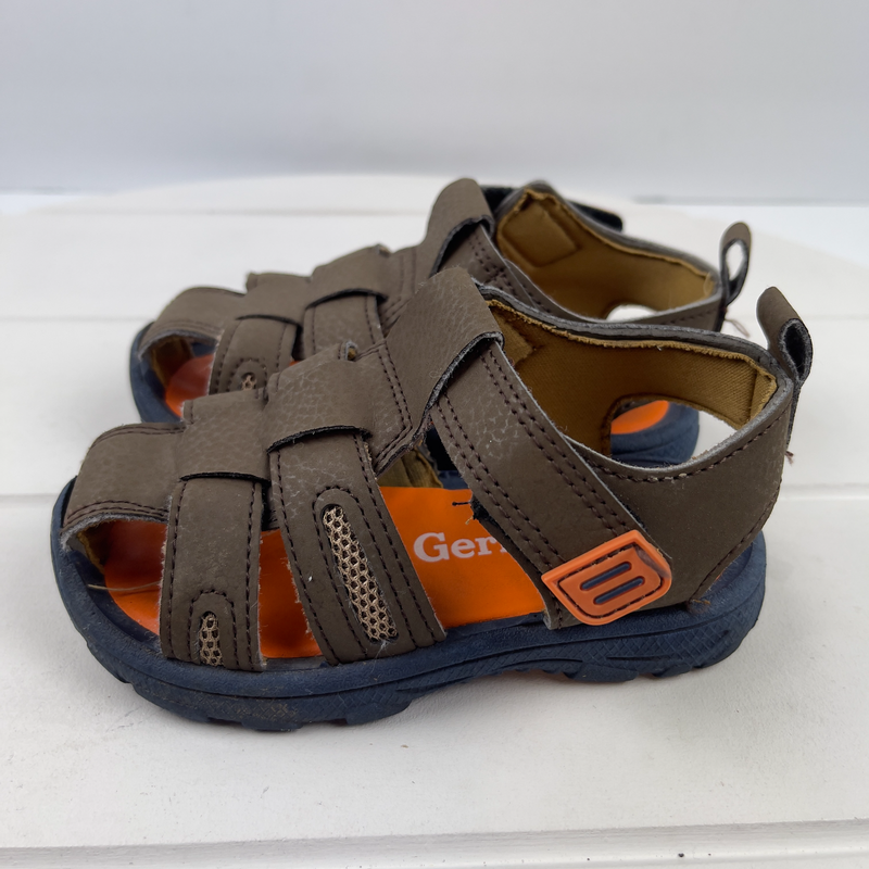 Gerber Brown Leather Toddler Sandals Size 6 Closed Toe Buckle Strap Rubber