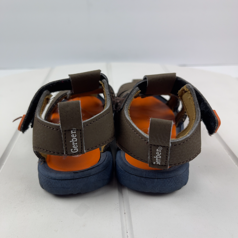 Gerber Brown Leather Toddler Sandals Size 6 Closed Toe Buckle Strap Rubber