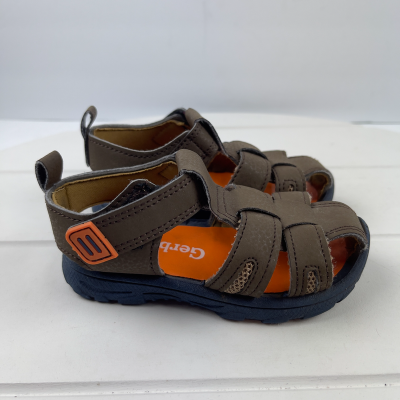 Gerber Brown Leather Toddler Sandals Size 6 Closed Toe Buckle Strap Rubber