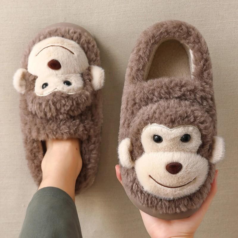 Girl Fur Anti Slip Warm Slipper Fashionable Lovely Monkey Matching Plush Slipper