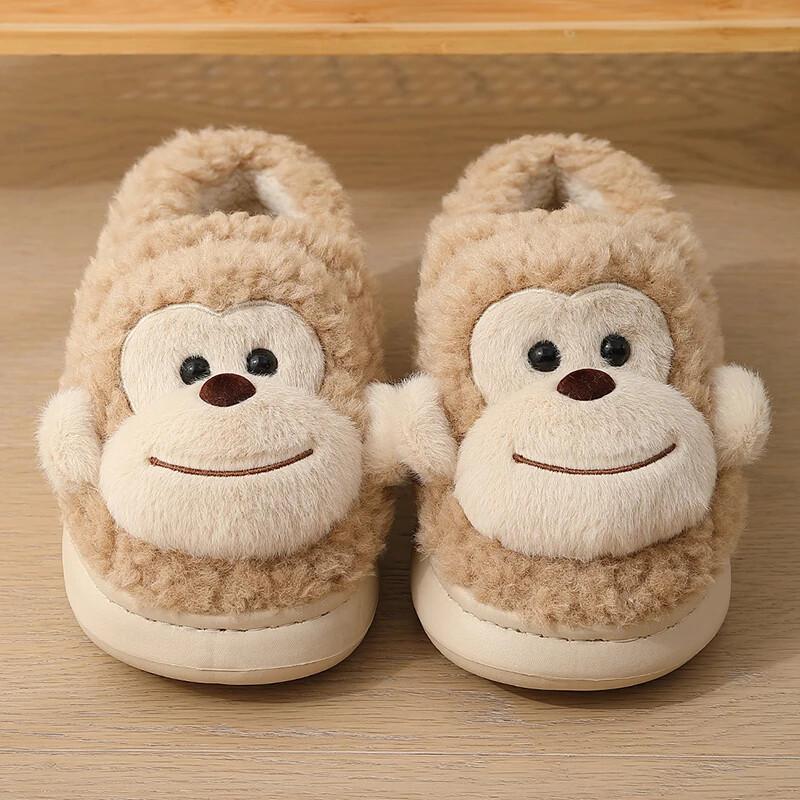 Girl Fur Anti Slip Warm Slipper Fashionable Lovely Monkey Matching Plush Slipper