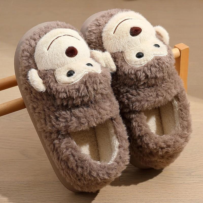 Girl Fur Anti Slip Warm Slipper Fashionable Lovely Monkey Matching Plush Slipper